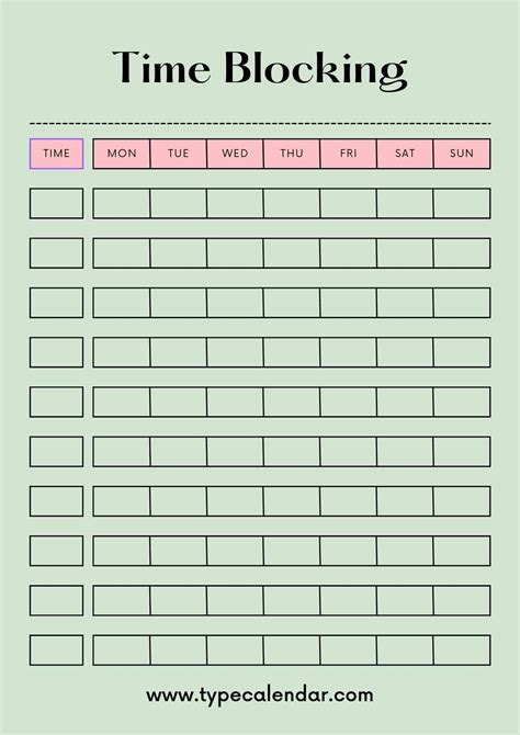 Free Printable Time Blocking Templates Pdf Word Excel Daily