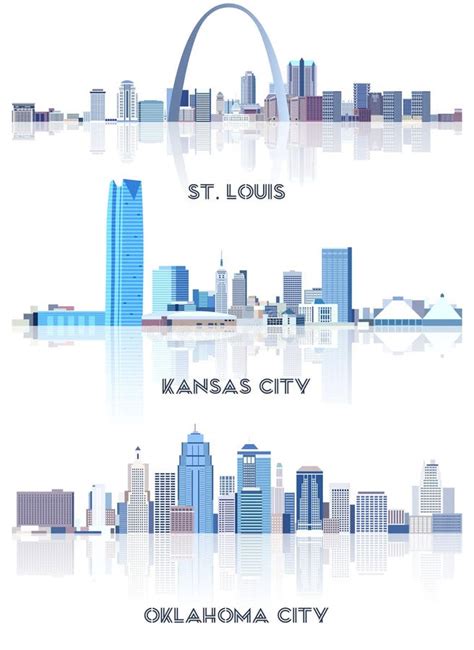 Vector Set Of United States Abstract City Skylines Silhouettes Stock