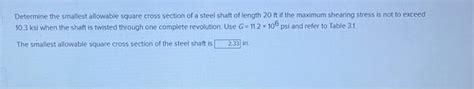 Solved Determine The Smallest Allowable Square Cross Section Chegg