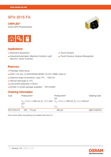 SFH3010 Datasheet Silicon NPN Phototransistor