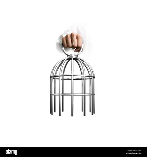 Hand Holding The Cage Isolated On White Background Stock Photo Alamy