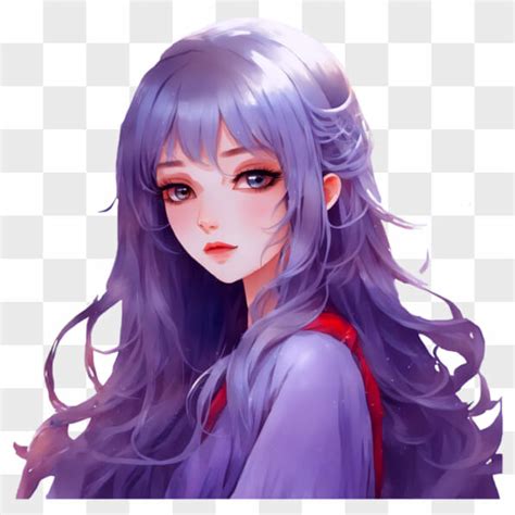 Descarga Chica Anime Kawaii Con Cabello Largo Morado Y Cinta Roja En