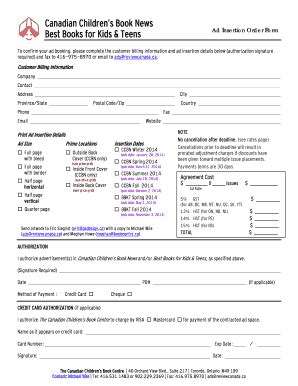 Fillable Online Bookcentre Ad Insertion Order Form For Ccbc