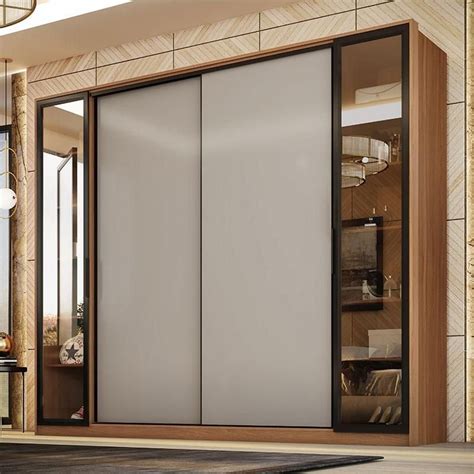 Guarda Roupa Casal Ambiente Laredo Amêndola Touch Nude Prime Flex Portas de Vidro Reflecta