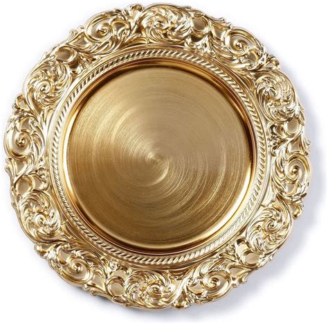 6x Diner Borden Onderborden Goud Met Decoratieve Rand 33 Cm Rond