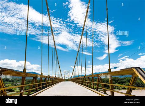 Yellow bridge over Cauca river in Santa Fe de Antioquia, Colombia Stock ...