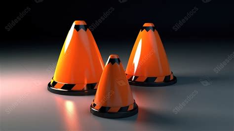 D Renderings Of Safety Helmets And Traffic Cones On The Road