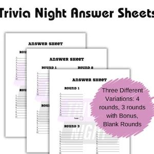 Trivia Night Answer Sheet Multiple Round Quiz Printable Score Page Etsy