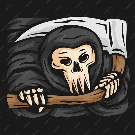 Premium Vector Skull Grim Reaper With The Sickle Logo Vector Illustration