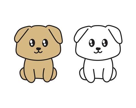 Kawaii Style Cute Dog Characters Sticker Vector Illustrations With Line