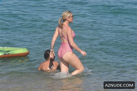 Hofit Golan Sexy In A Red And White Striped Bikini At The Beach In St