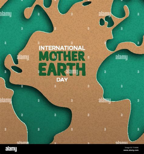 International Mother Earth Day Illustration Of Green Papercut World Map