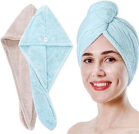 Lot De 2 Serviettes En Microfibre Pour Cheveux Turban Super