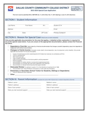 Fillable Online Dcccd 2013 2014 Special Case Form Pdf Dallas County