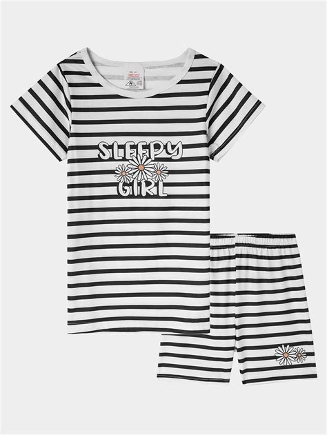 2 Piece Set Of Tween Girls Home Clothes Cute Daisy Black And White