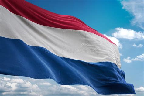 Netherlands Holland Flag Waving With Sky On Background Realistic 3d