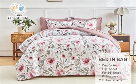 Amazon Flysheep Floral Bed In A Bag Twin Size Pieces Pink And