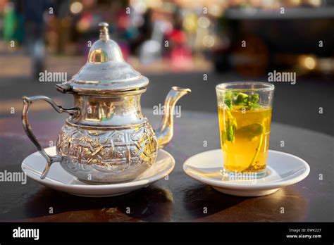 Moroccan Tea Served In Djemaa El Fna Square Marrakesh Morocco Stock