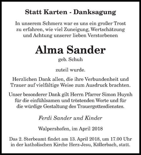 Traueranzeigen Von Alma Sander Saarbruecker Zeitung Trauer De