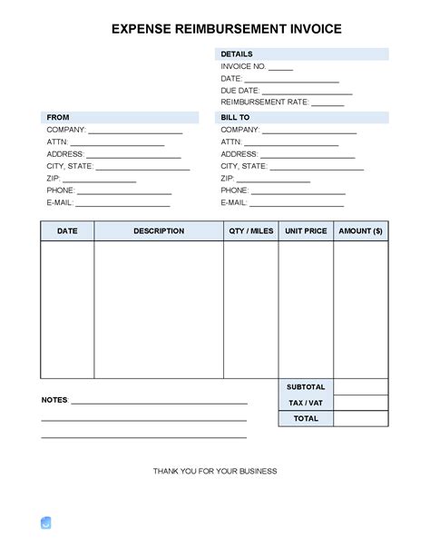 Expense Reimbursement Invoice Template Invoice Maker