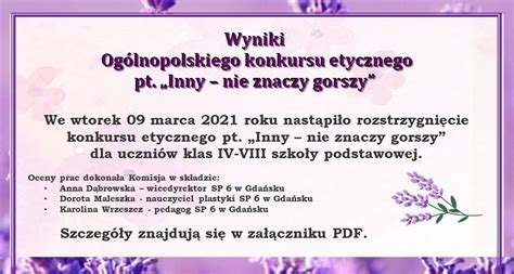 Wyniki Og Lnopolskiego Konkursu Inny Nie Znaczy Gorszy Szko A