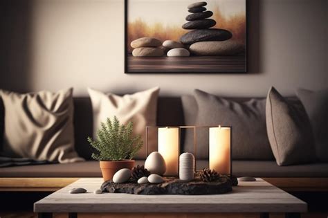 Mesa o estante antiguo de madera de inspiración zen con velas y