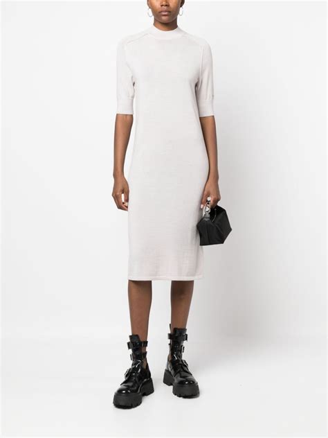 Calvin Klein Ribbed Knit Wool Midi Dress Grey Farfetch