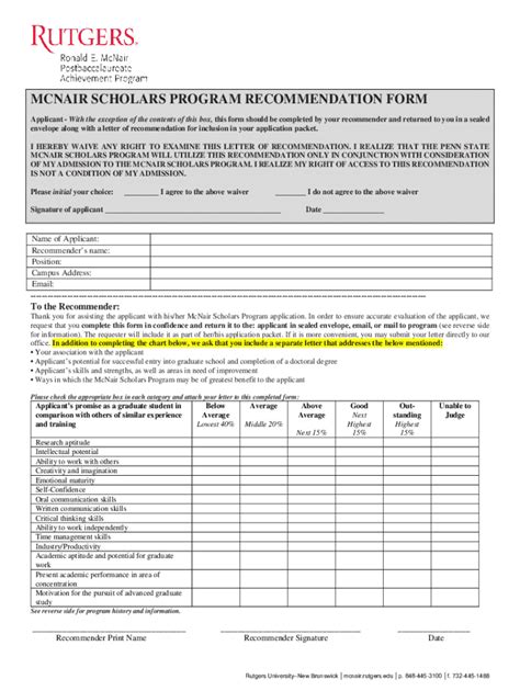 Fillable Online Ronald E McNair Scholars Program Recommendation Form