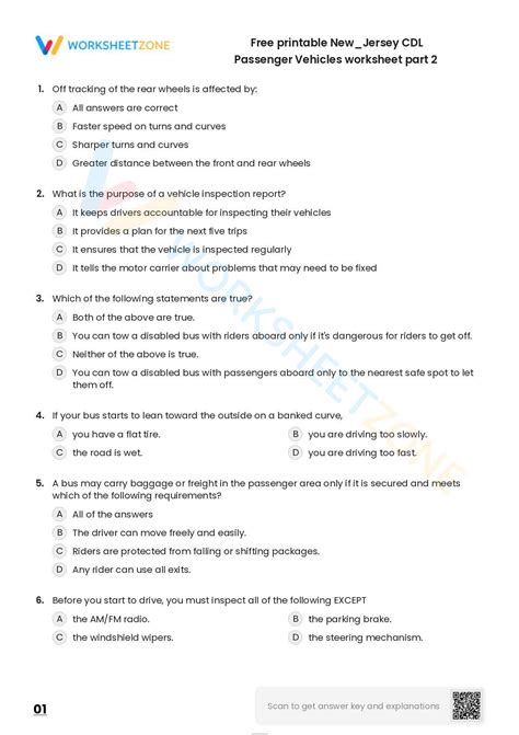 Free Printable New Jersey Cdl Passenger Vehicles Worksheet Part