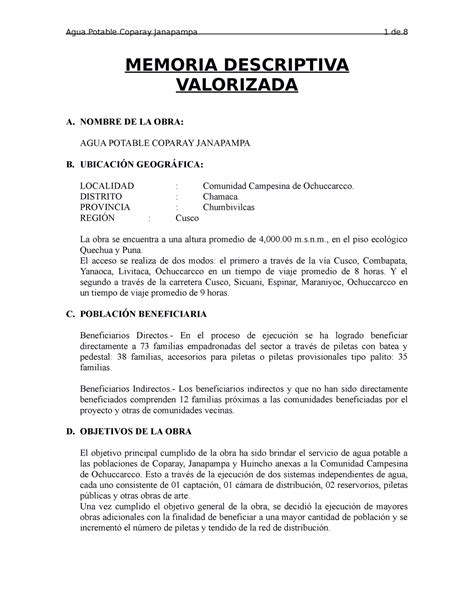 Memoria Descriptiva Valorizada Memoria Descriptiva