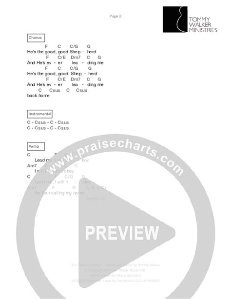 The Good Shepherd Chords Pdf Tommy Walker Praisecharts