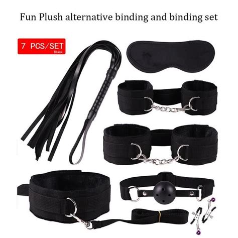 Kit De Contraintes De Bondage Bdsm Menottes Fouet Plug Anal Balle