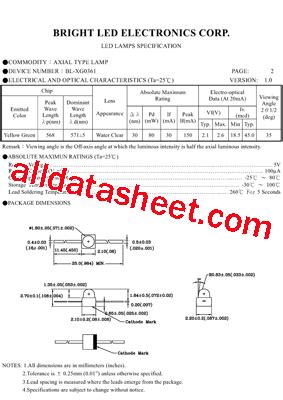 BL XG0361 Datasheet PDF BRIGHT LED ELECTRONICS CORP