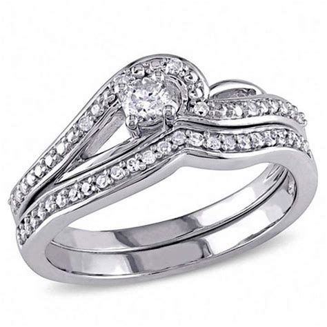 1 4 Ct T W Diamond Swirl Bridal Set In 10k White Gold Treasure Ensemble Completes Gemstone