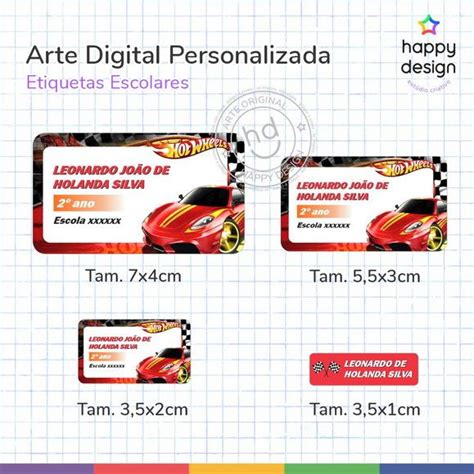 Arte Digital Etiqueta Escolar Hot Wheels Elo Produtos Especiais Happy Design Modelos De