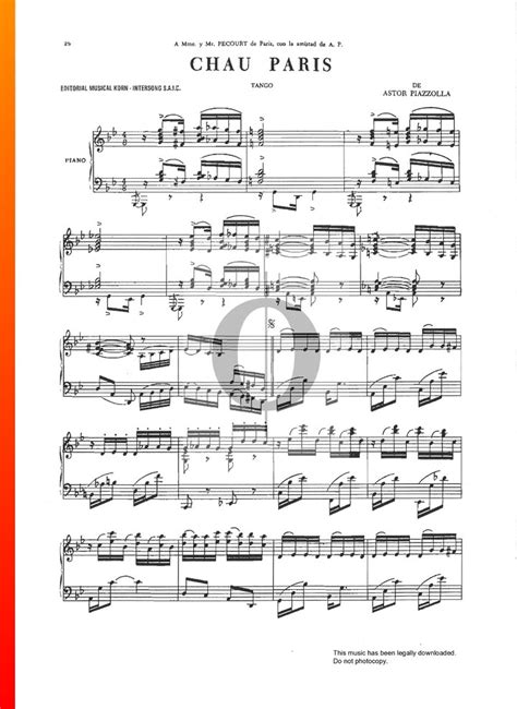 Chau Paris Astor Piazzolla Piano Sheet Music OKTAV