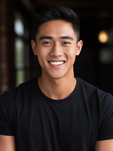 Premium Photo A Man Wearing A Black Shirt That Says He Is Smiling