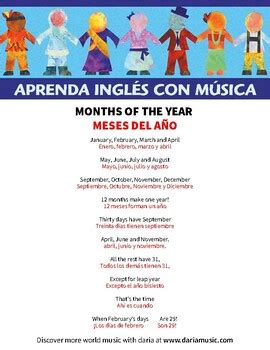 Months Of The Year Song - English Lyric Sheet With Spanish Translation