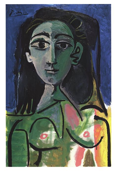 Pablo Picasso Buste De Femme Jaqueline 38 5 X 26 25 Poster Cubism Multicolor Green Blue