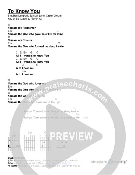 To Know You Chords PDF (Vineyard Worship) - PraiseCharts