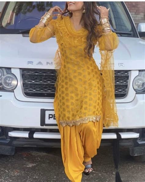 Yellow Silk Punjabi Salwar Kameez Readymade Custom Stitched Etsy