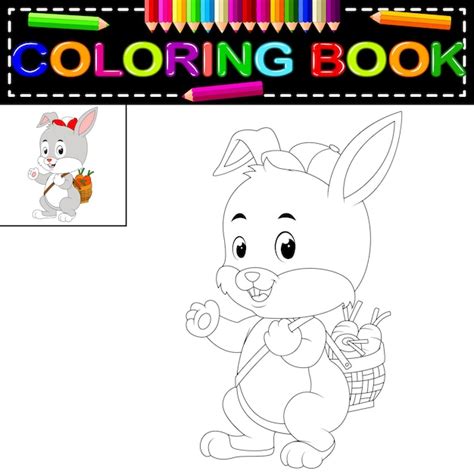 Conejo Para Colorear Libro Vector Premium