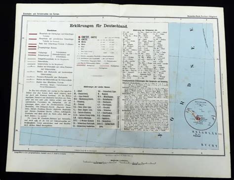 FERROVIA MAPPA DI Germania Heligoland Isola Tedesco Antico Originale