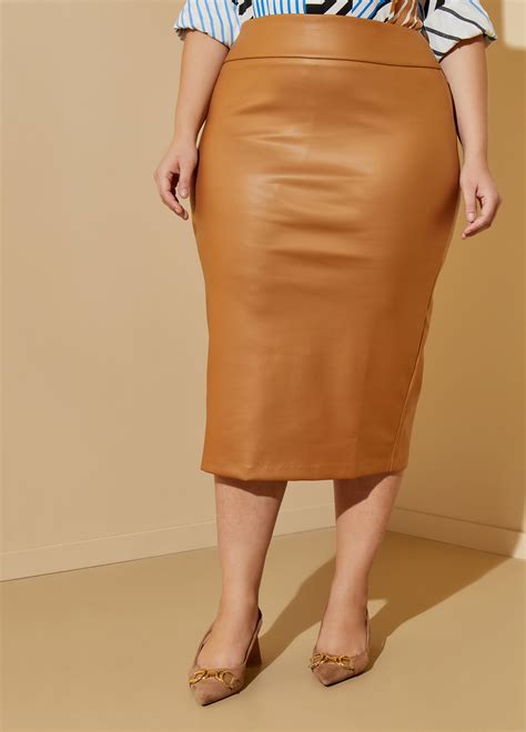 Plus Size Faux Leather Midi Skirts Vegan Leather Skirt Plus Size Skirts