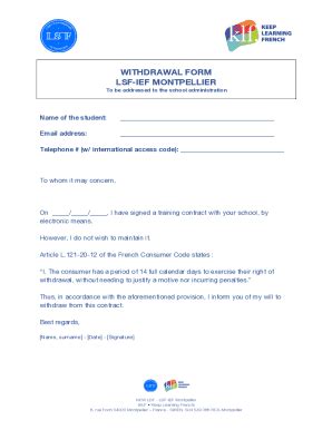 Fillable Online Withdrawal Form Lsf Ief Montpellier Fax Email Print