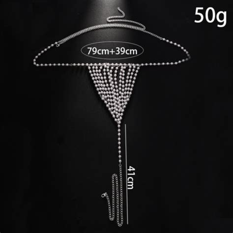 Women Thong G Strings Tassels Pearl Metal Body Chain Sexy Bikini