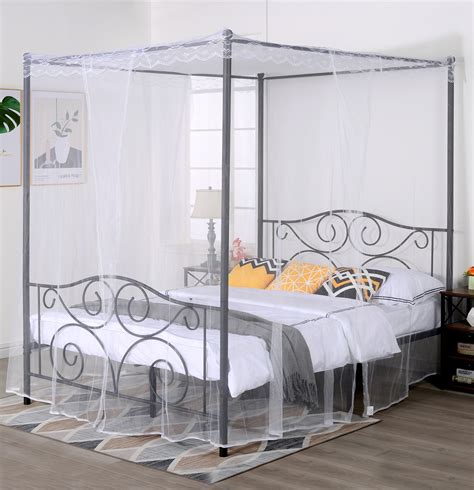 Vecelo Metal Canopy Bed Frame Mattress Foundation With Headboard