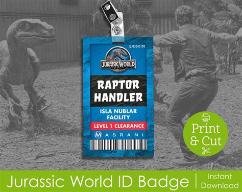 Id Badge Halloween Costume Digital Download Jurassic Cosplay Raptor