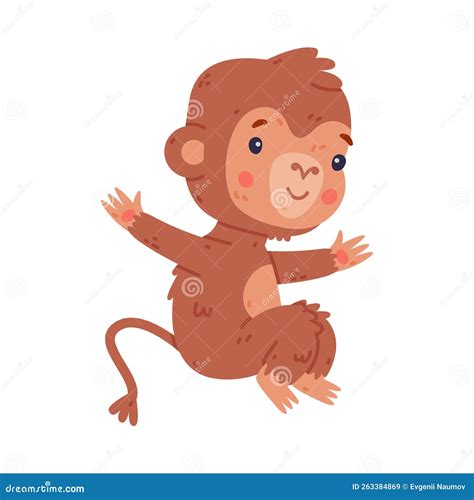 Funny Baby Monkey Happily Jumping Cute African Tropical Animal Cartoon