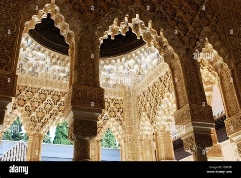 Marble Arches Forming The Arcades Surrounding The Court Of The Lions